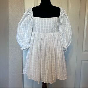 12th‎ Tribe White Cotton Gingham Puffy Long Sleeve Mini Dress Size Medium
